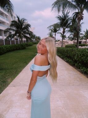 Peppermayo Pale Blue One-Shoulder Cutout Gown